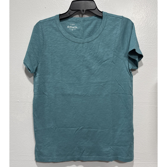 J Crew Women Girlfriend Tee Size M Crewneck T-Shirt Green Atlantis CG779 - Picture 1 of 10